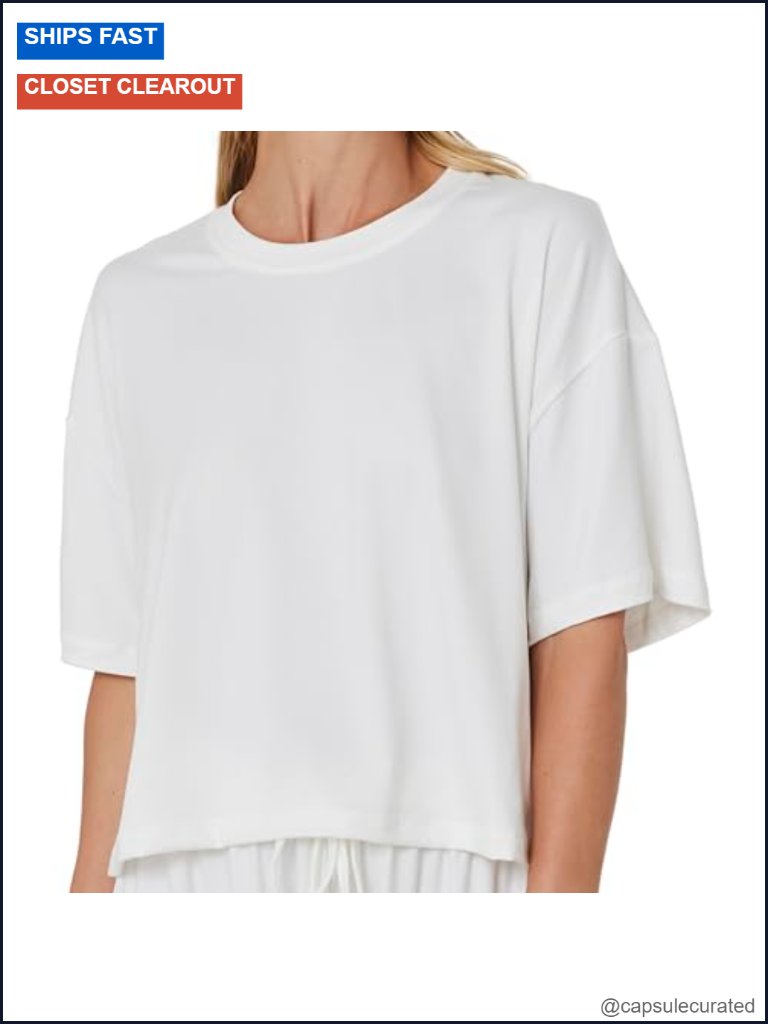 Oversized Crop Top Short Sleeve Crew Neck Casual Tee